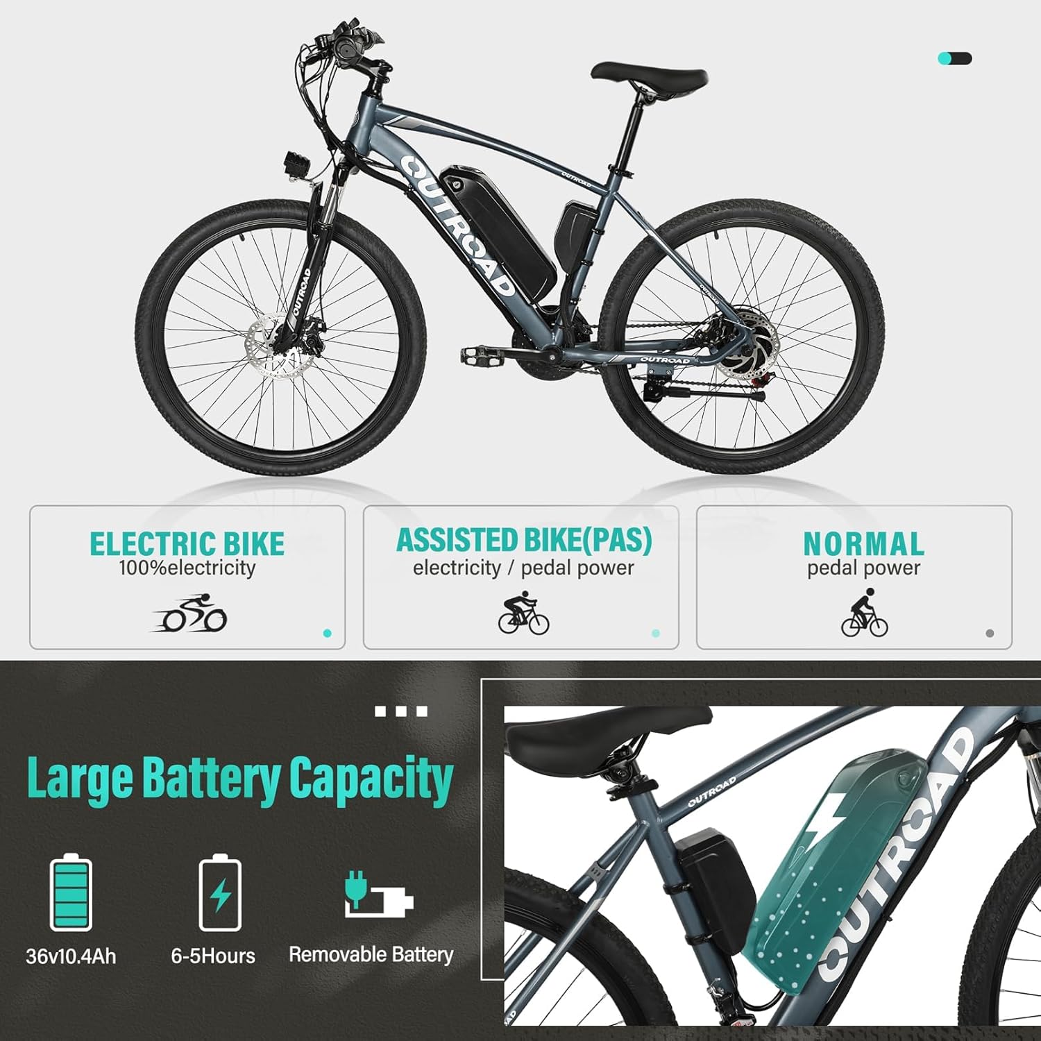 MarKnig 26'' Electric Bicycle for Adults with 432Wh Removable Battery, 350W Motor, 21 Speed Mountain E-Bike Up to 40 Miles, 20MPH, Commuting Electric Bike with LED Display, UL2849 Certified, Sliver