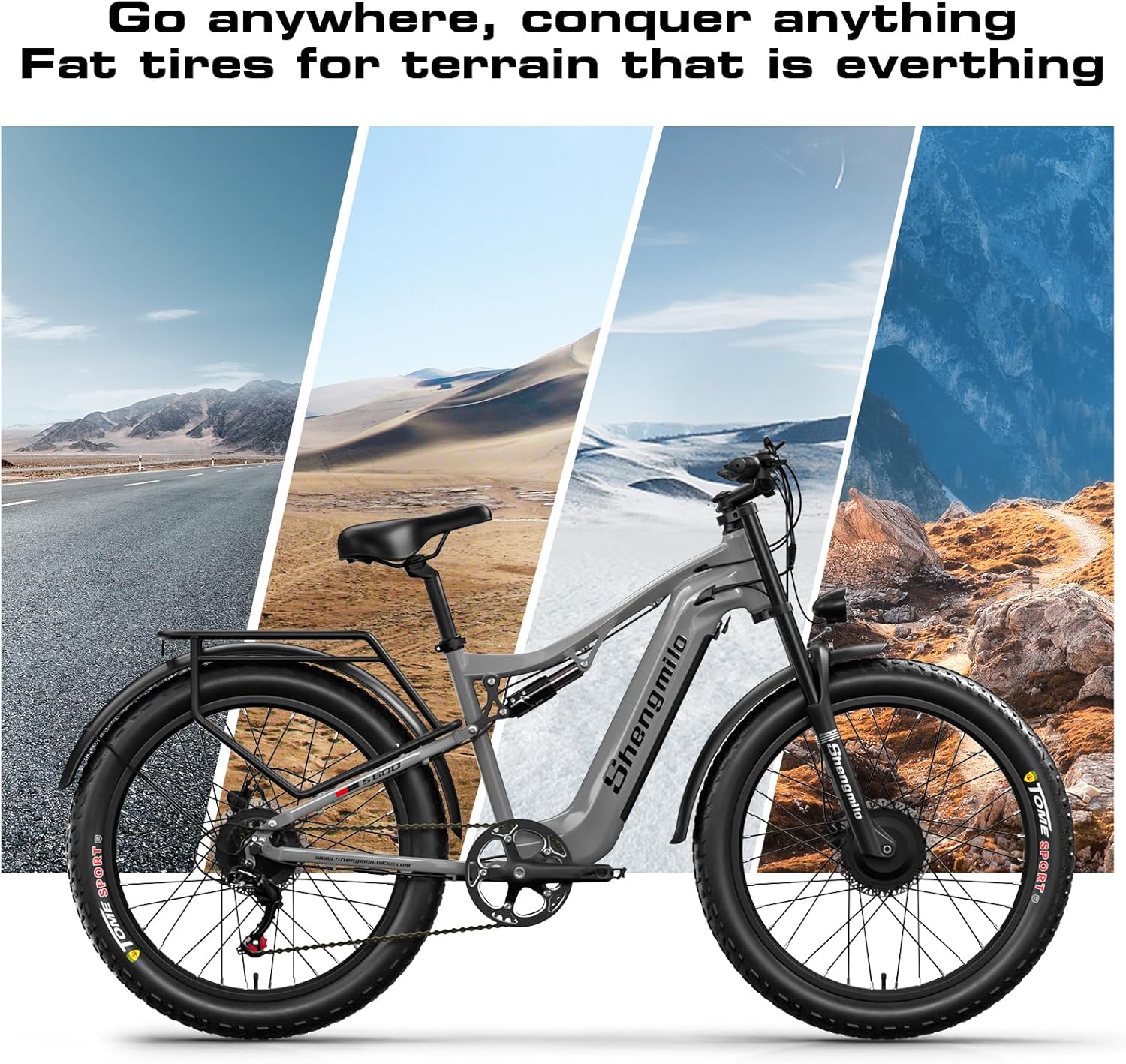 Shengmilo S600 Electric Bike for Adults,26 x 3.0 Fat Tire Ebike,2000W Dual Motors Ebike,37MPH,48V 17.5AH Battery,Full Suspension Double Shoulder Fork DNM Rear Shock Electric Mountain Bike,UL,GCC