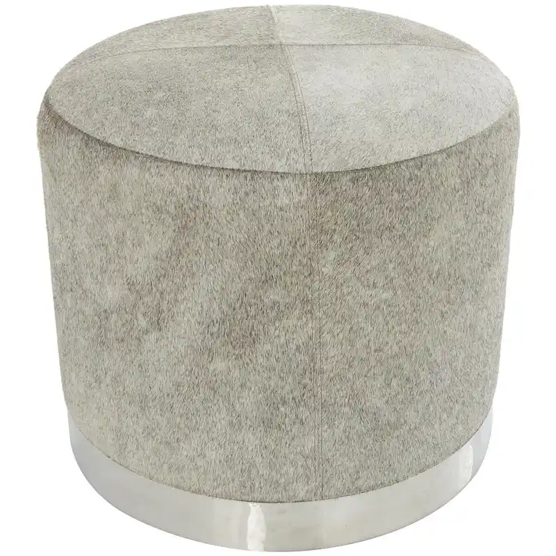 Gray Leather Patchwork Living Room Stool with Silver Metal Base - Roche River Decor