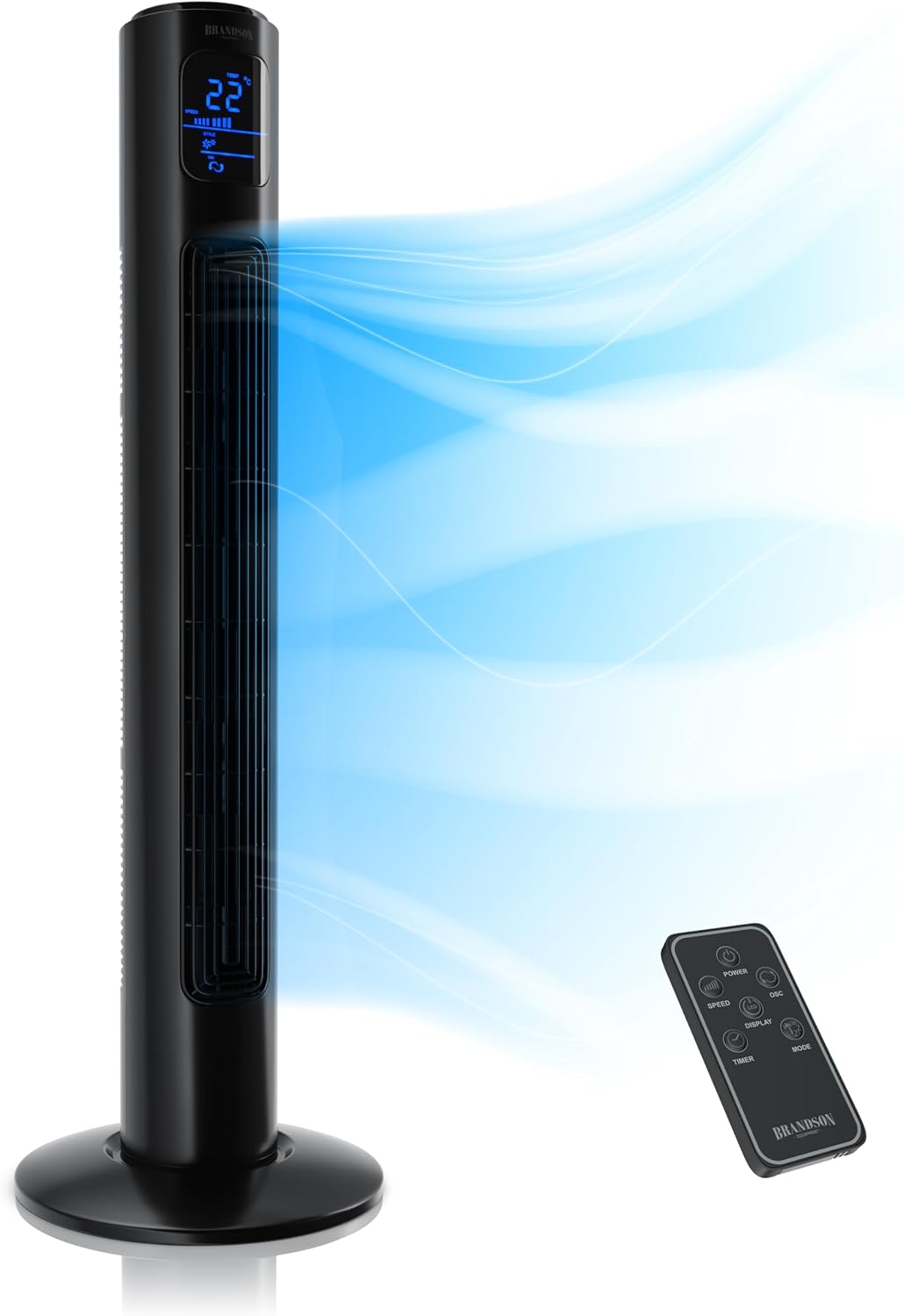 Brandson - Turmventilator mit Fernbedienung 96 cm - Preisträger 2025 - mobiler Lüfter leise - Standventilator Oszilation - 3 Geschwindigkeiten 3 Modi Timer - Ventilator mit GS - Kosmosschwarz