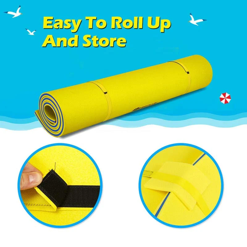 18 x 6 FT Floating Water Pad, 3-Layer XPE Foam Water Mat with Rolling Pillow, Floating Island for River Lake Ocean