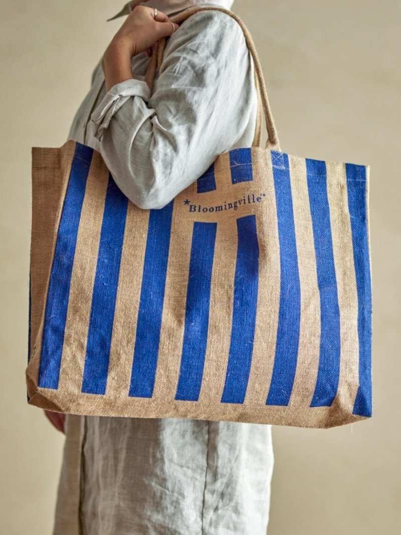 Bloomingville BERGAMO Torba na Zakupy z Naturalnej Juty / Niebieska