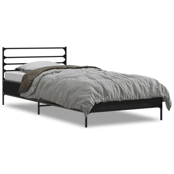 Black Engineered Wood Bed Frame, Small Single, Durable Design