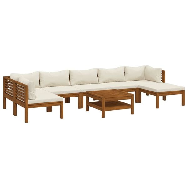 Cream Garden Lounge Set – Solid Acacia Wood, Large Modular Design