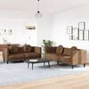 Brown Velvet Sofa Set, Solid Wood Frame, Large Comfortable Seats