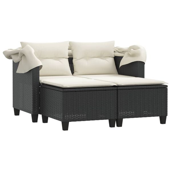 Black PE Rattan Garden Sofa – 2-Seater with Adjustable Armrests