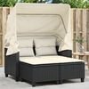 Black PE Rattan Garden Sofa – 2-Seater with Adjustable Armrests