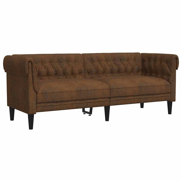 Elegant Brown Chesterfield Sofa – 100% Polyester Fabric, Plywood & Solid Wood Frame