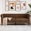 Elegant Brown Chesterfield Sofa – 100% Polyester Fabric, Plywood & Solid Wood Frame