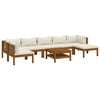 Cream Garden Lounge Set – Solid Acacia Wood, Large Modular Design