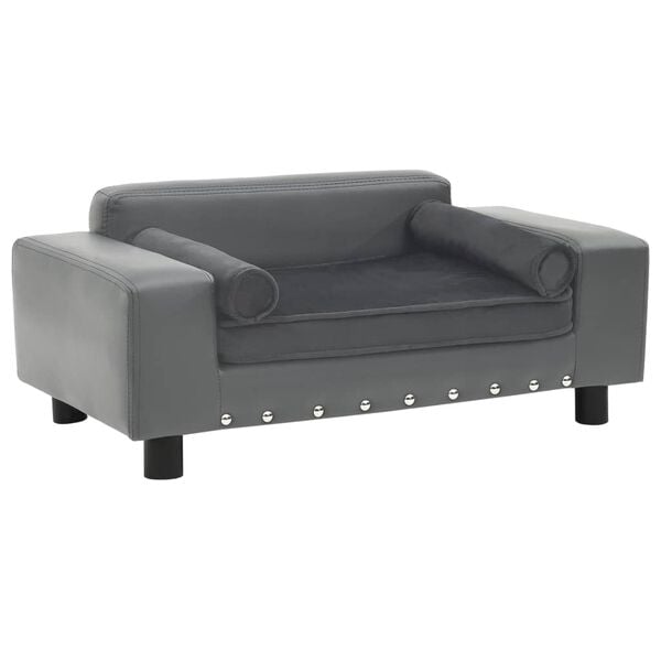 Plush Dog Sofa in Grey Faux Leather – 31.9