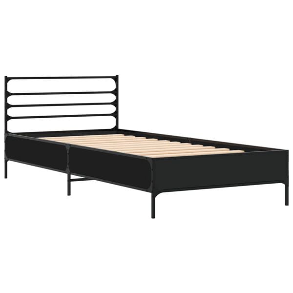 Black Engineered Wood Bed Frame, Small Single, Durable Design
