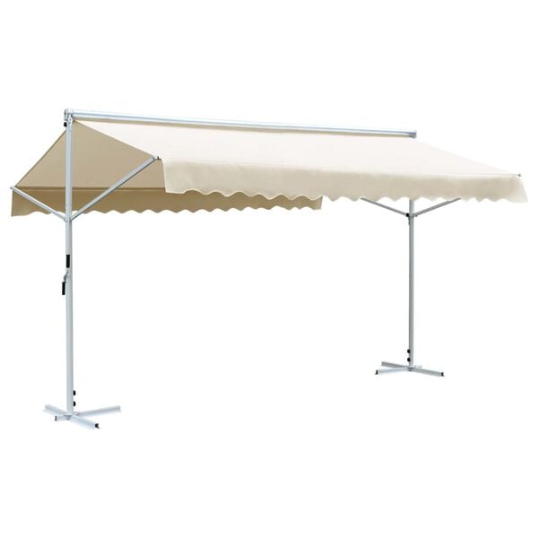 Cream Powder-Coated Steel Awning, Large Foldable Design