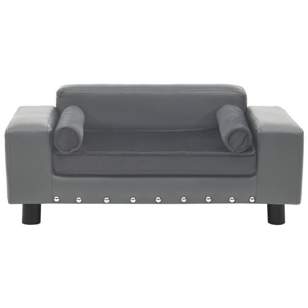 Plush Dog Sofa in Grey Faux Leather – 31.9