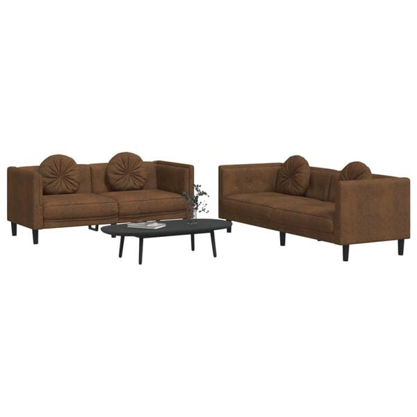 Brown Velvet Sofa Set, Solid Wood Frame, Large Comfortable Seats