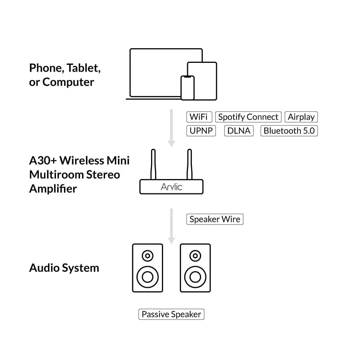 A30+ 30W x 2 WiFi Mini Stereo Amplifier