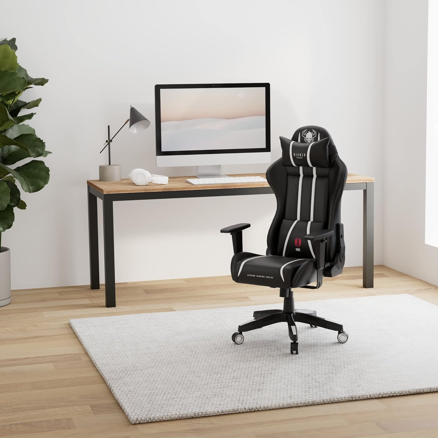 Diablo X-One 2.0 Fotel Gamingowy Krzesło Biurowe Dla Gracza Obrotowy Regulowane Podłokietniki Ekoskóra Ergonomiczny Design Funkcja Bujania Poduszka Pod Kark i Lędźwie (Candy Rose, Normal)