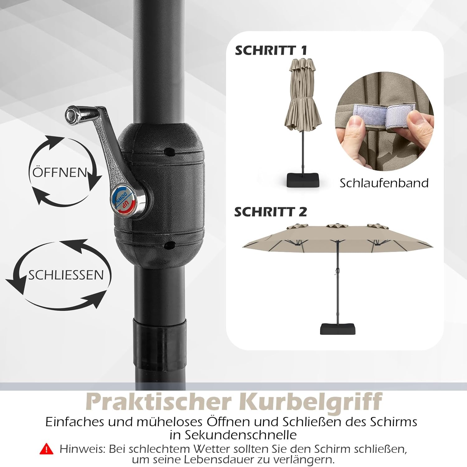 COSTWAY Parasol przeciwsłoneczny, prostokątny, 300 x 300 cm, duży parasol przeciwsłoneczny z korbą, parasol ogrodowy, odchylany o 360°, parasol tarasowy, do ogrodu, na taras, balkon (czarny)