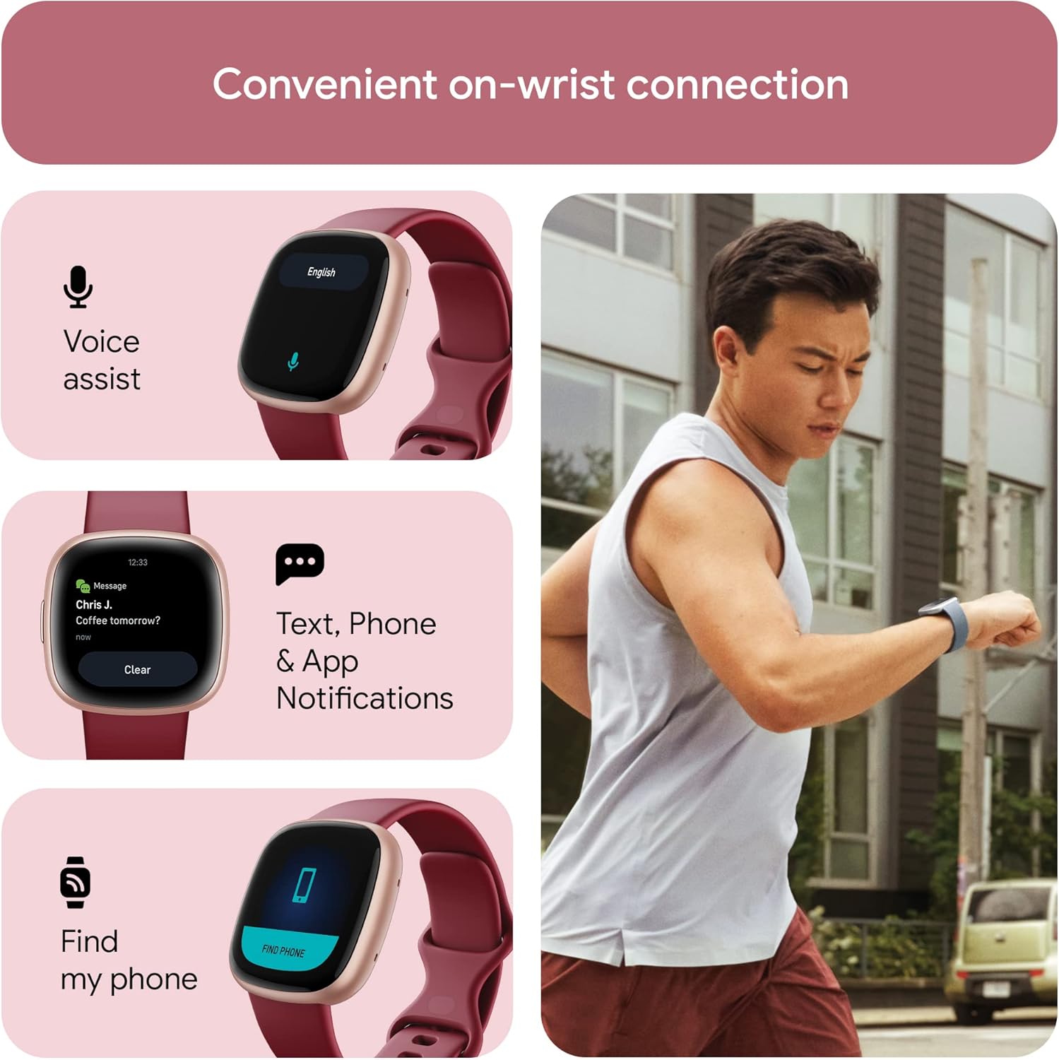 Fitbit Versa 4: Smartwatch aktywnosci fitness z wbudowanym systemem GPS, oraz z żywotnością baterii aż do 6 dni. Kompantybilny z systemem iOS & Android