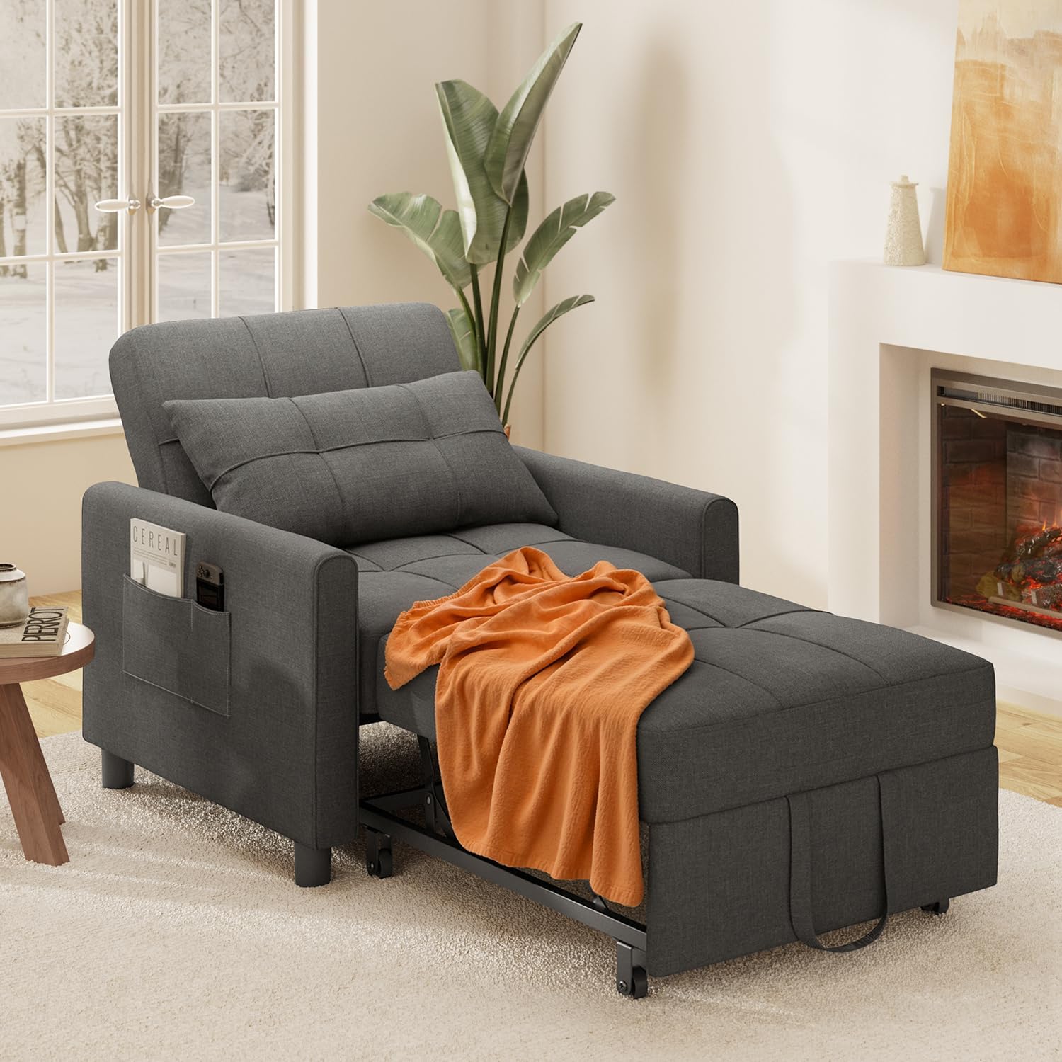 Xbro Fotel Do Spania 3 w 1, Rozkładana Sofa z Funkcją Łóżka, Regulowane Krzesło z Poduszką i Kieszenią, Wielofunkcyjny Fotel na Małe Przestrzenie, Akademiki, Biura