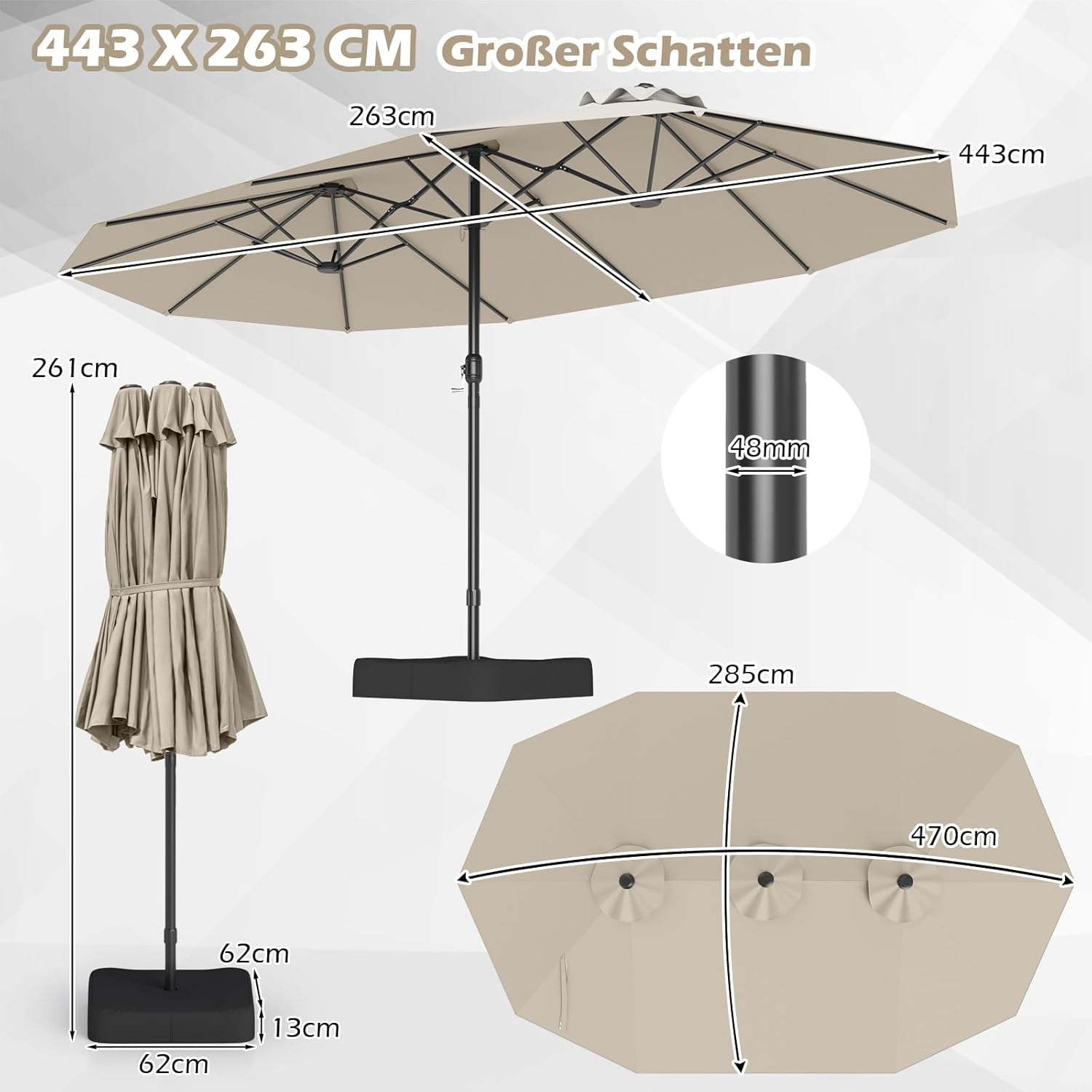 COSTWAY Parasol przeciwsłoneczny, prostokątny, 300 x 300 cm, duży parasol przeciwsłoneczny z korbą, parasol ogrodowy, odchylany o 360°, parasol tarasowy, do ogrodu, na taras, balkon (czarny)