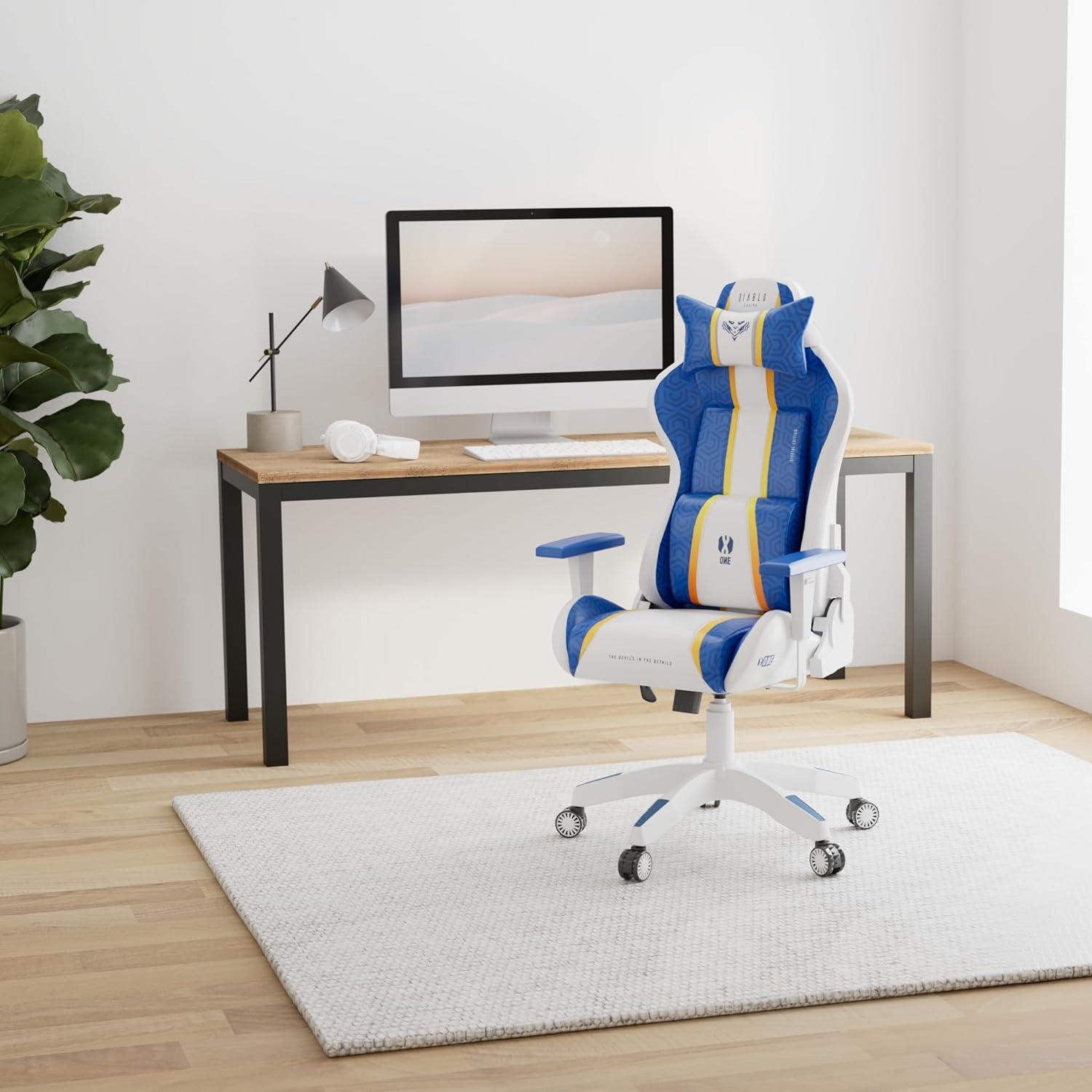 Diablo X-One 2.0 Fotel Gamingowy Krzesło Biurowe Dla Gracza Obrotowy Regulowane Podłokietniki Ekoskóra Ergonomiczny Design Funkcja Bujania Poduszka Pod Kark i Lędźwie (Candy Rose, Normal)