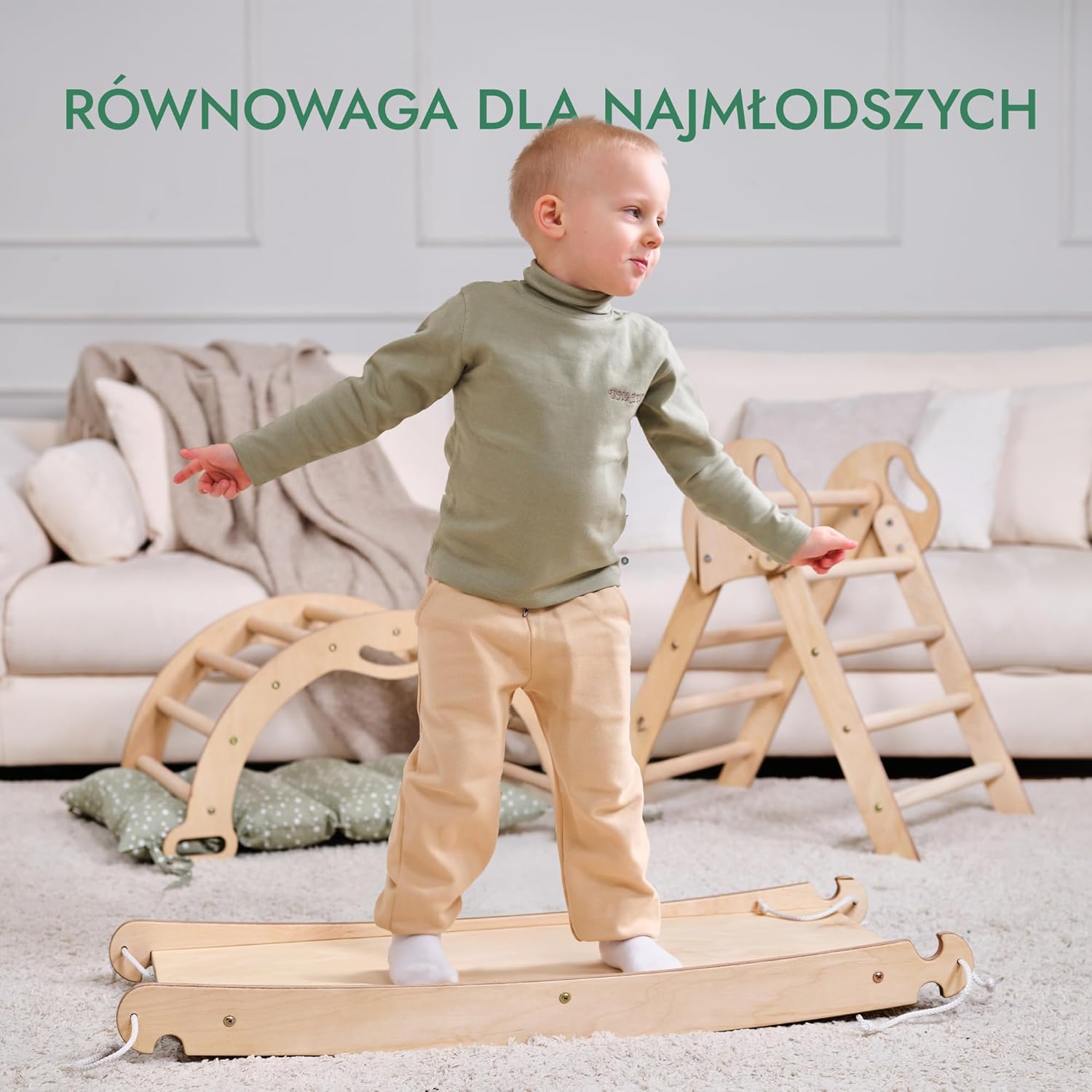 Zestaw wspinaczkowy 5 w 1 Montessori - drewniana siłownia z trójkątną drabinką i łukiem oraz rampą wspinaczkową, siatką i poduszką - rama wspinaczkowa dla maluchów w wieku 1-7 lat w rozmiarze XL