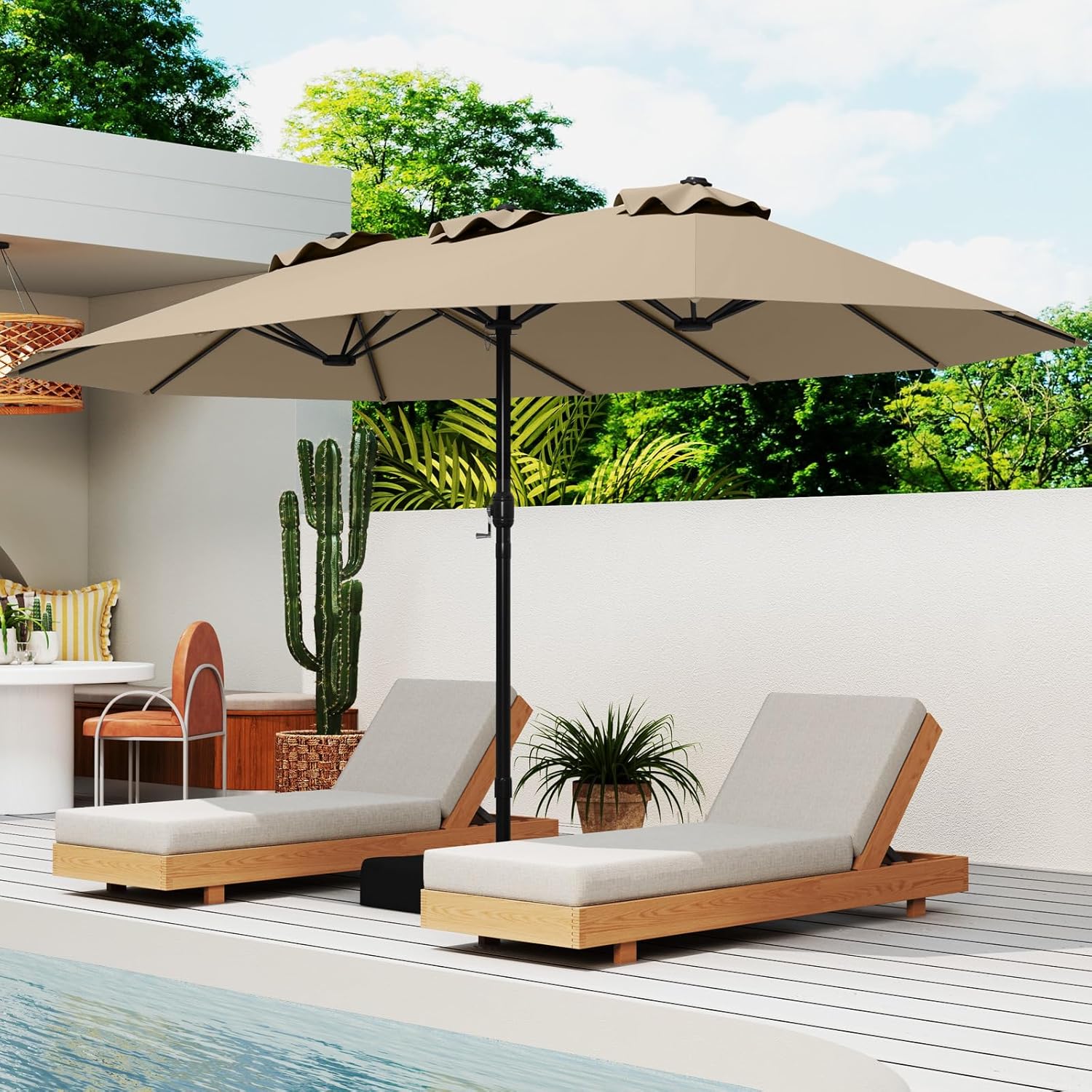 COSTWAY Parasol przeciwsłoneczny, prostokątny, 300 x 300 cm, duży parasol przeciwsłoneczny z korbą, parasol ogrodowy, odchylany o 360°, parasol tarasowy, do ogrodu, na taras, balkon (czarny)