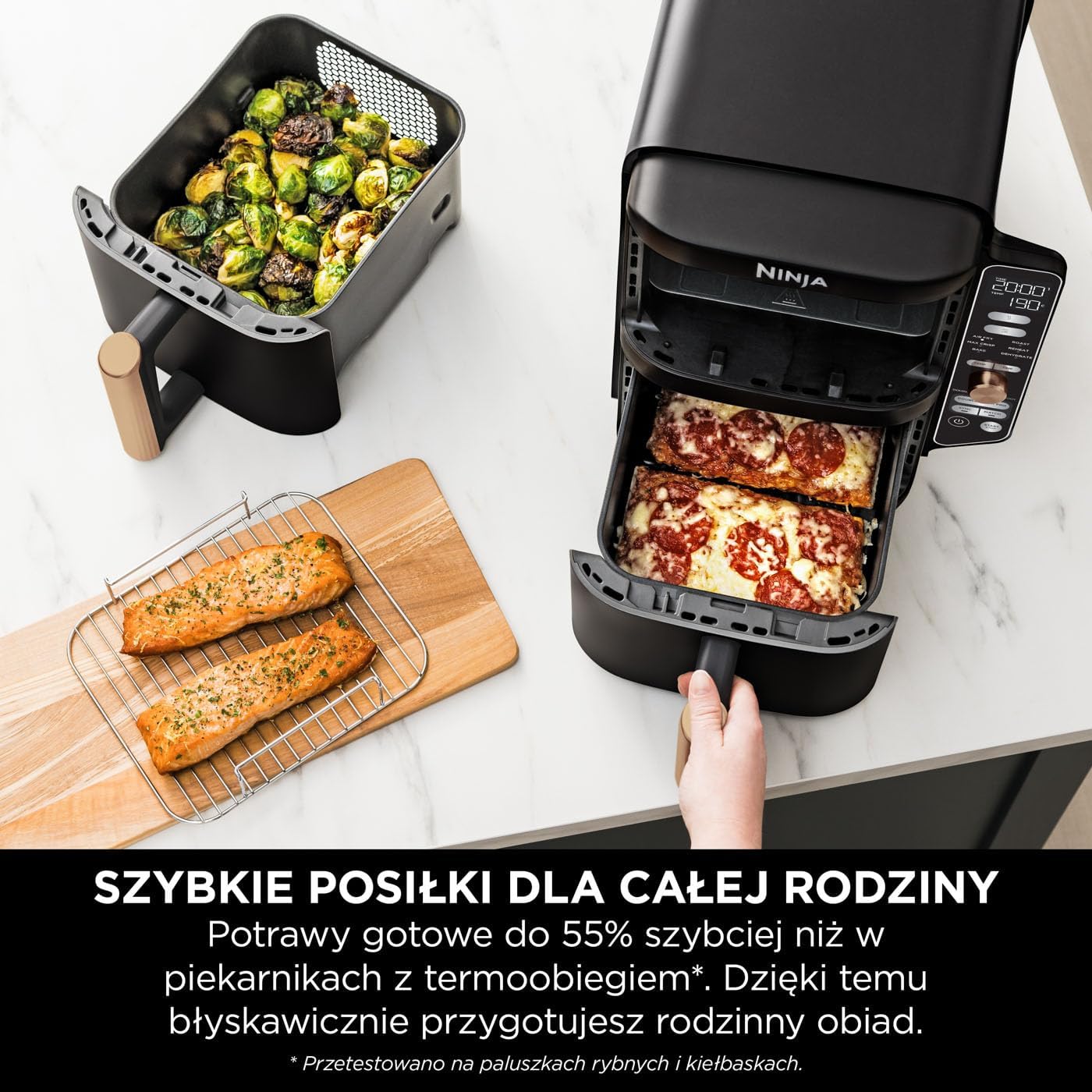Ninja Foodi MAX Dual Zone Frytkownica beztłuszczowa z 2 szufladami, 9,5 l, kosz nieprzywierający nadaje sie do zmywarki, na 8 porcji, miedziano/czarna, 6 w 1, amazon exclusive, AF400EUCP
