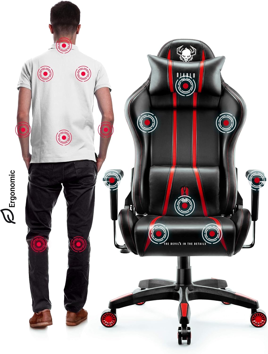 Diablo X-One 2.0 Fotel Gamingowy Krzesło Biurowe Dla Gracza Obrotowy Regulowane Podłokietniki Ekoskóra Ergonomiczny Design Funkcja Bujania Poduszka Pod Kark i Lędźwie (Candy Rose, Normal)