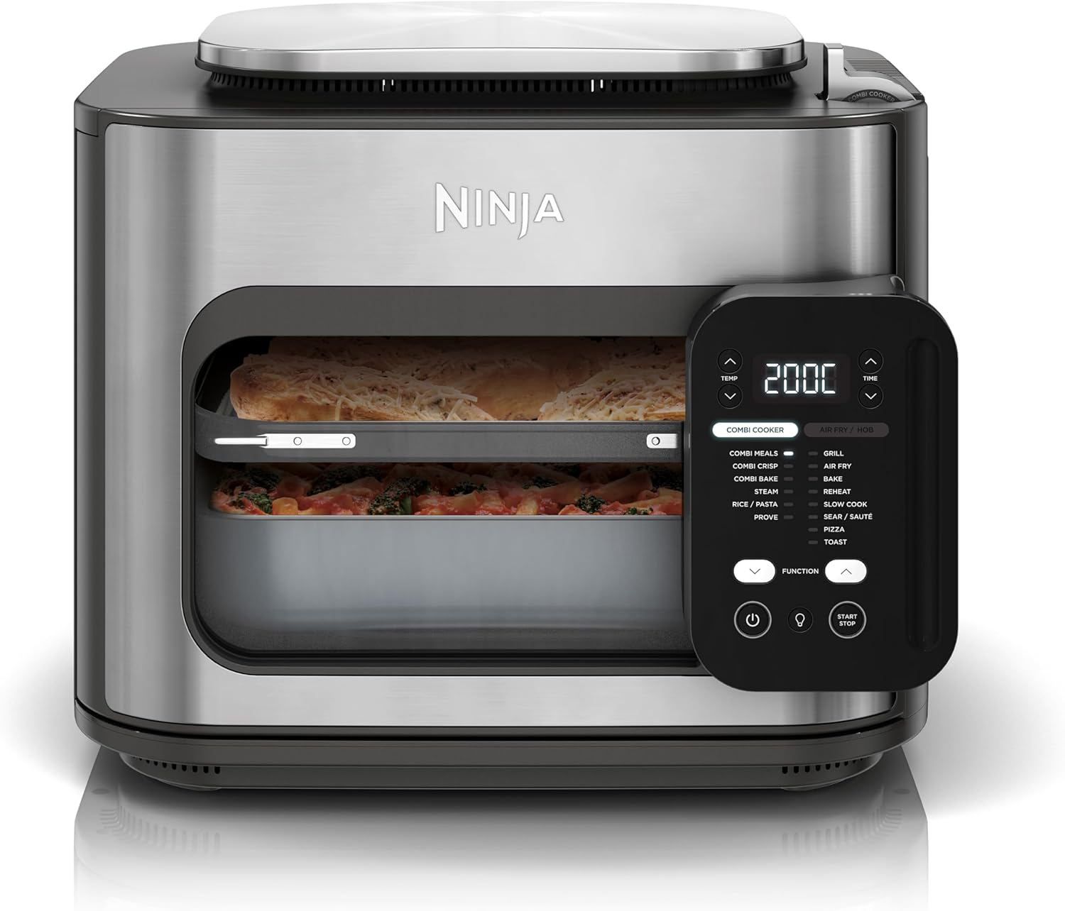 Ninja Combi 12-w-1 Multi-Cooker, kuchenka wielofunkcyjna, piekarnik i frytownica, 12 funkcji, przygotuj posiłki rodzinne w 15 minut, zawiera blachę do pieczenia, patelnię i przepisy, szary, SFP700EU