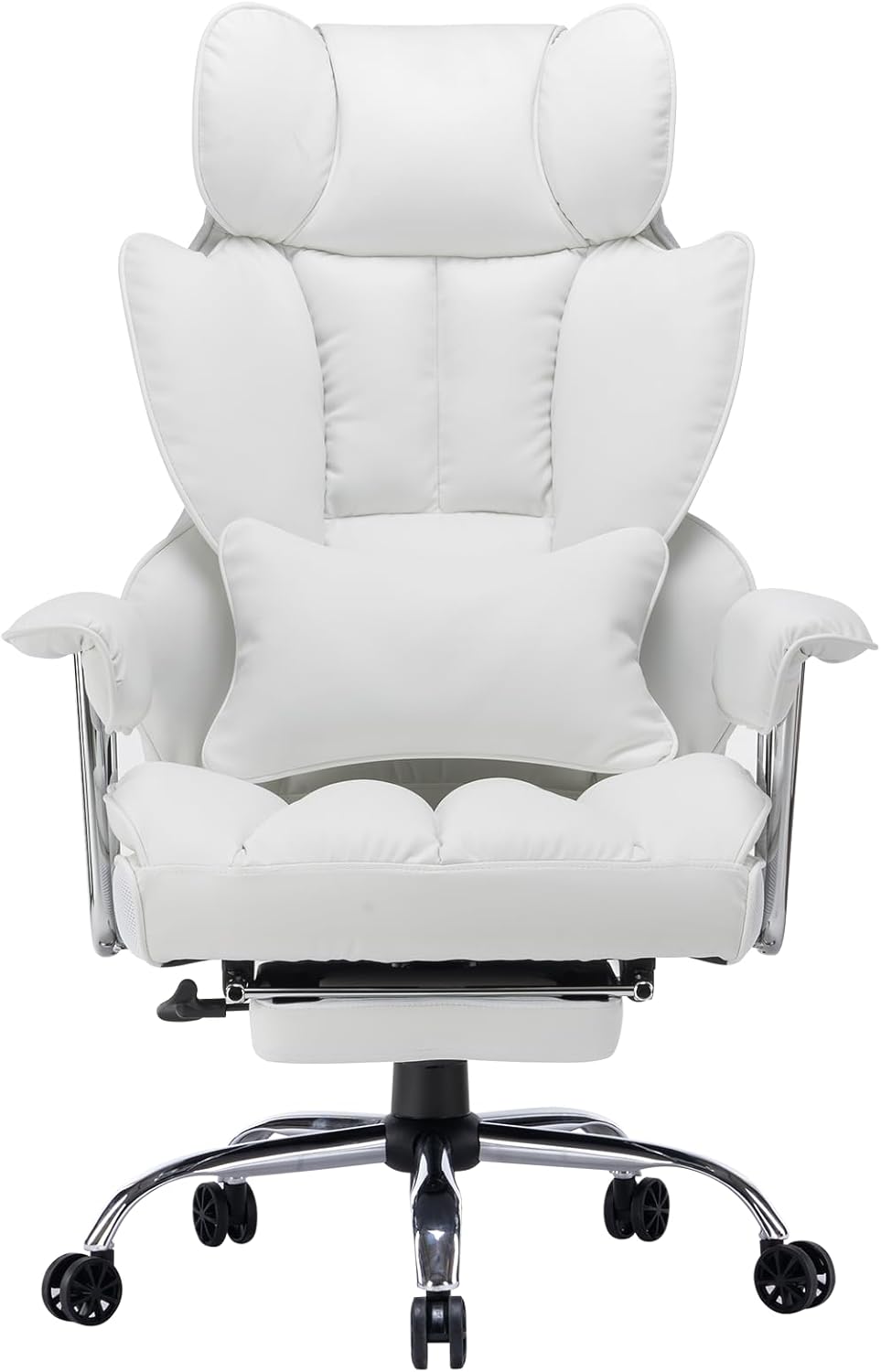 Efomao ergonomiczny fotel biurowy, krzesło kierownicze z PU skóry, fotel biurowy do 200 kg z podnóżkiem i podpórką lędźwiową, regulowane krzesło z wysokim oparciem