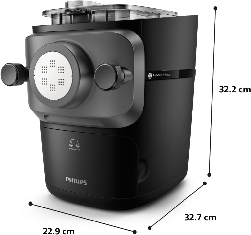 Philips Seria 7000 Urządzenie do wyrobu makaronu - Technologia ProExtrude, Automatyczne ważenie, 8 tarczy formujących, Idealne ciasto, Łatwe czyszczenie, Czarny (HR2665/93)