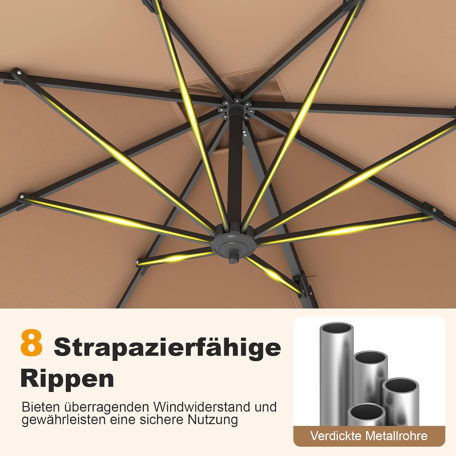 COSTWAY Parasol przeciwsłoneczny, prostokątny, 300 x 300 cm, duży parasol przeciwsłoneczny z korbą, parasol ogrodowy, odchylany o 360°, parasol tarasowy, do ogrodu, na taras, balkon (czarny)