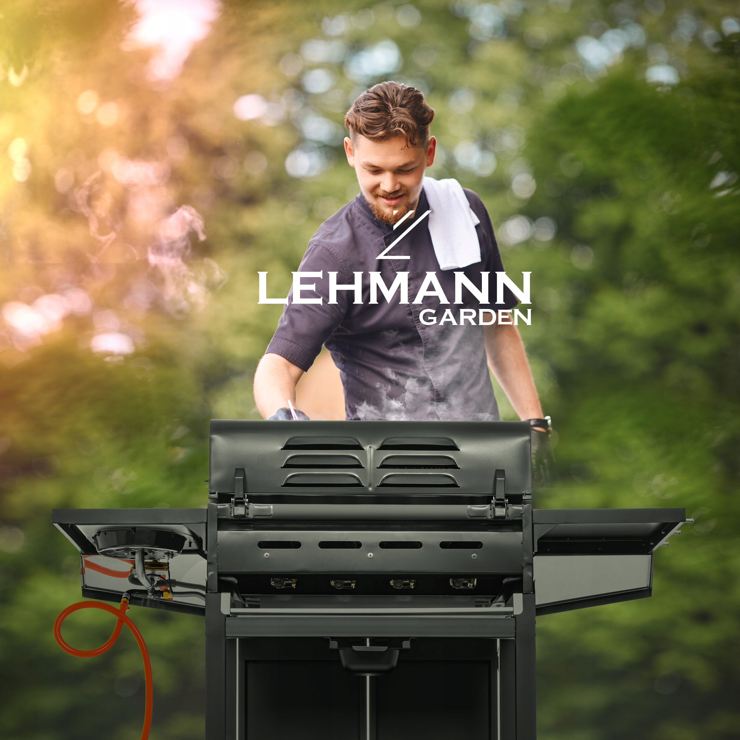 GRILL GAZOWY OGRODOWY ŻELIWNY RUSZT NIERDZEWNY LEHMANN OHIO 4+1 POKROWIEC