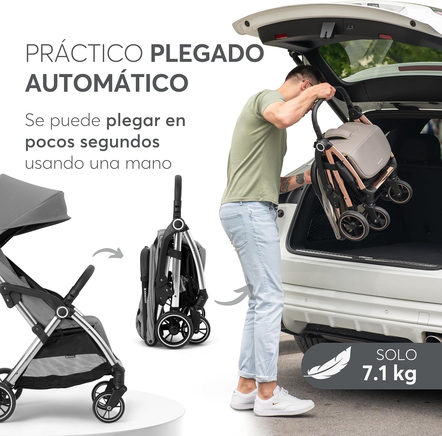 KikkaBoo EDEN Buggy, wózek dziecięcy do 22 kg, automatyczne składanie, pozycja nachylenia, ultralekki, kompaktowy, beżowy