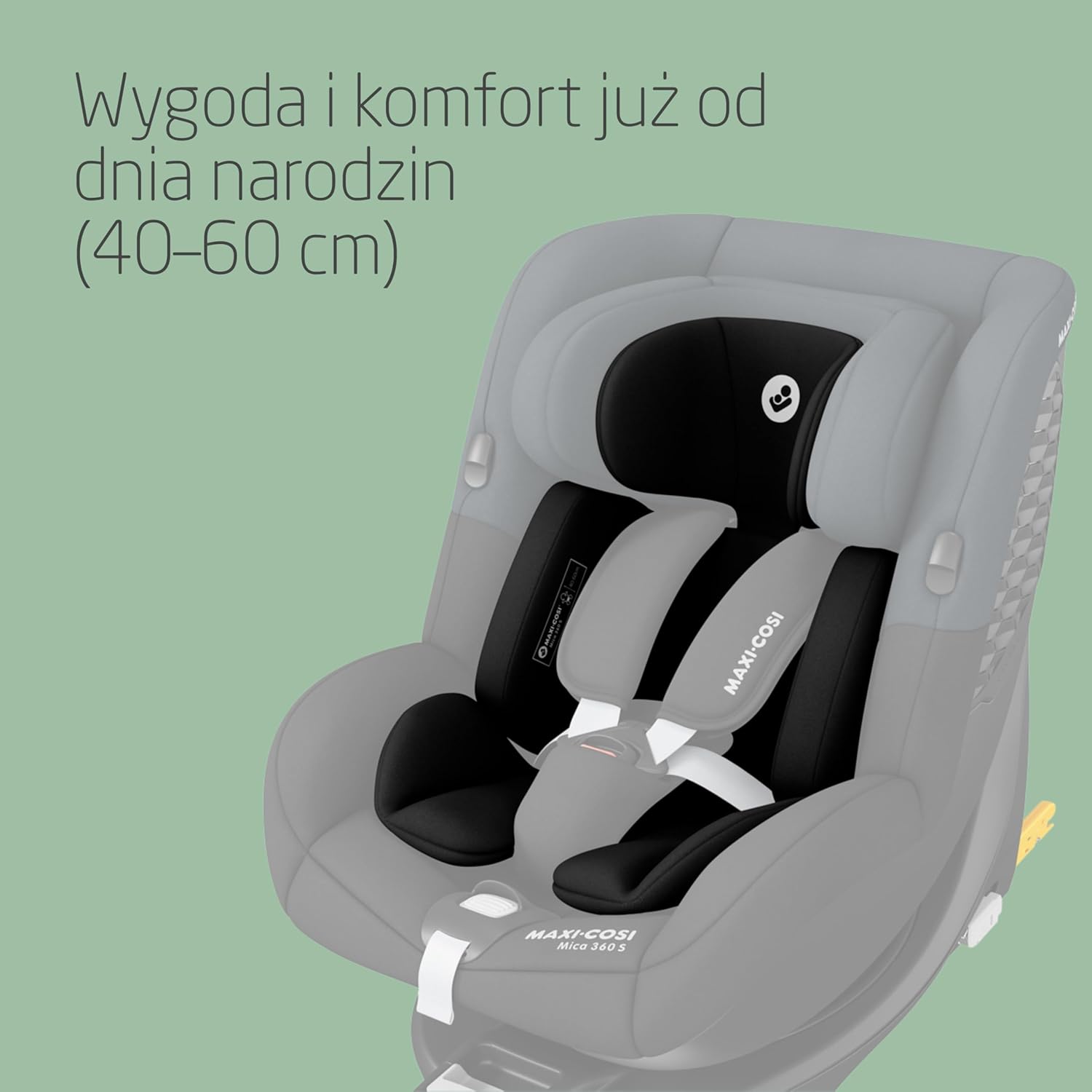 Maxi-Cosi Mica 360 S, Fotelik samochodowy obrotowy 360, 3 miesiące–4 lata (61–105 cm), Obracanie FlexiSpin, 5 pozycji odchylenia, Ochrony G-CELL, Zaczepy na pasy uprzęży Easy-in, Tonal Black