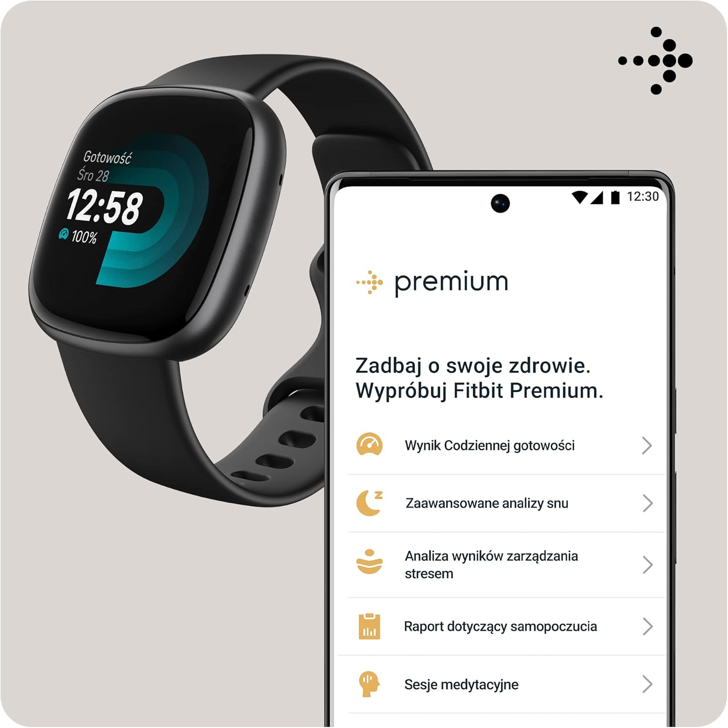 Fitbit Versa 4: Smartwatch aktywnosci fitness z wbudowanym systemem GPS, oraz z żywotnością baterii aż do 6 dni. Kompantybilny z systemem iOS & Android
