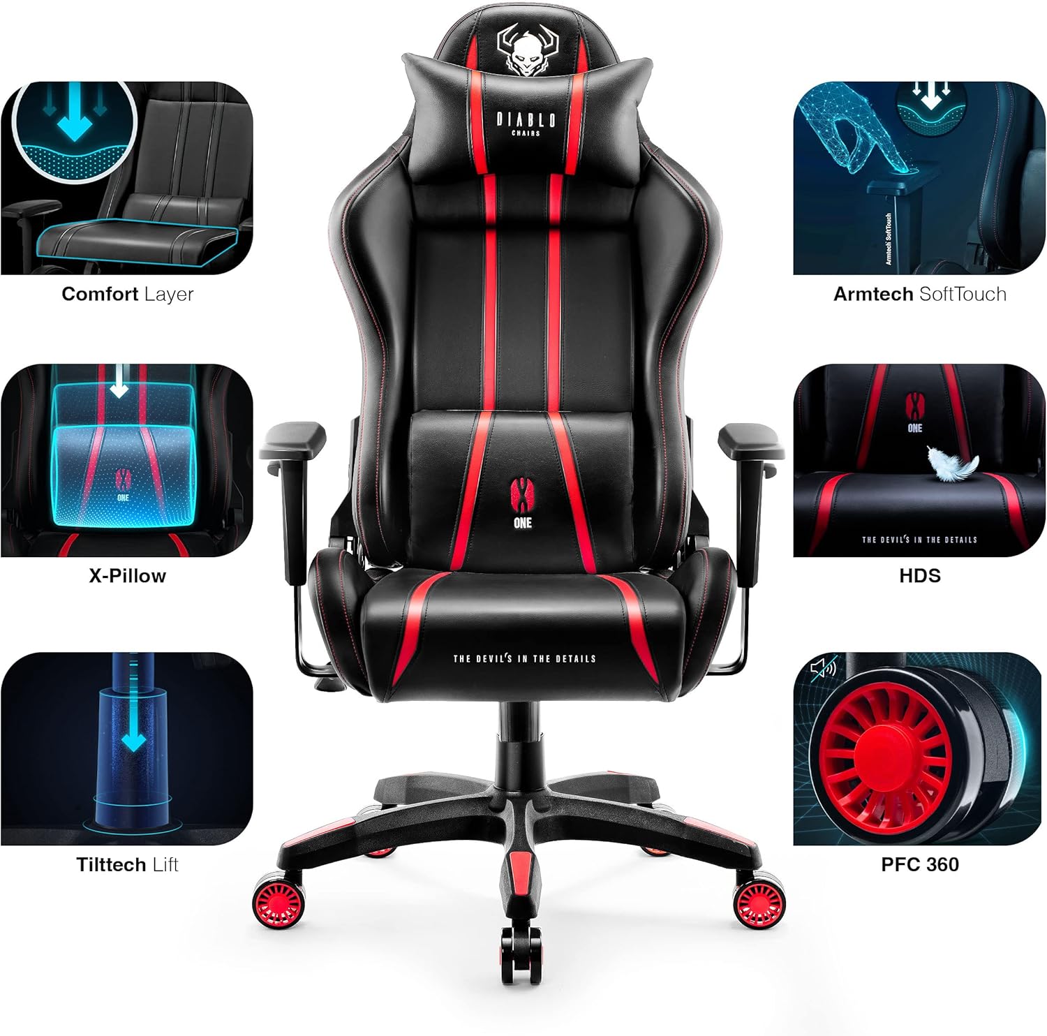 Diablo X-One 2.0 Fotel Gamingowy Krzesło Biurowe Dla Gracza Obrotowy Regulowane Podłokietniki Ekoskóra Ergonomiczny Design Funkcja Bujania Poduszka Pod Kark i Lędźwie (Candy Rose, Normal)