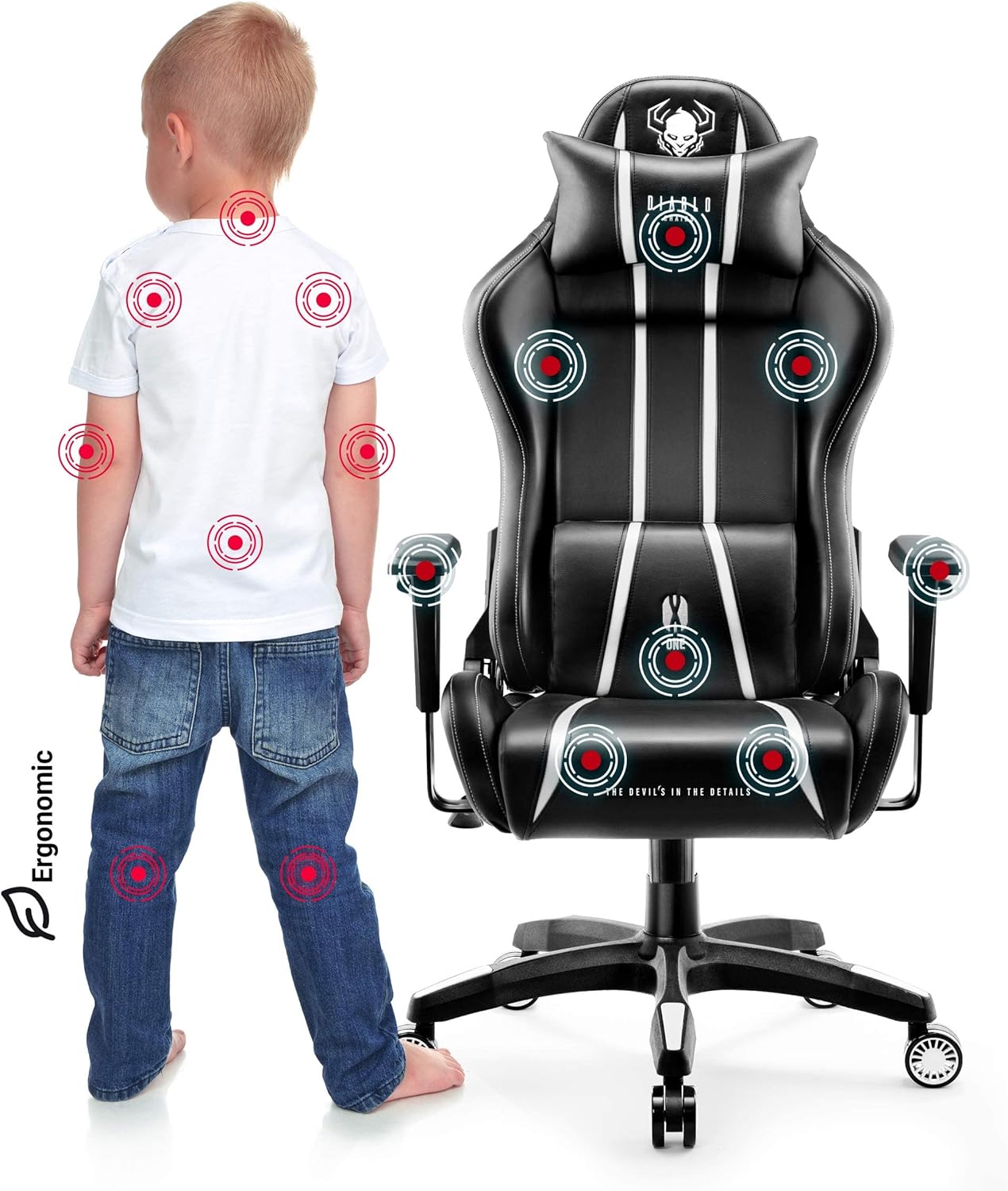 Diablo X-One 2.0 Fotel Gamingowy Krzesło Biurowe Dla Gracza Obrotowy Regulowane Podłokietniki Ekoskóra Ergonomiczny Design Funkcja Bujania Poduszka Pod Kark i Lędźwie (Candy Rose, Normal)