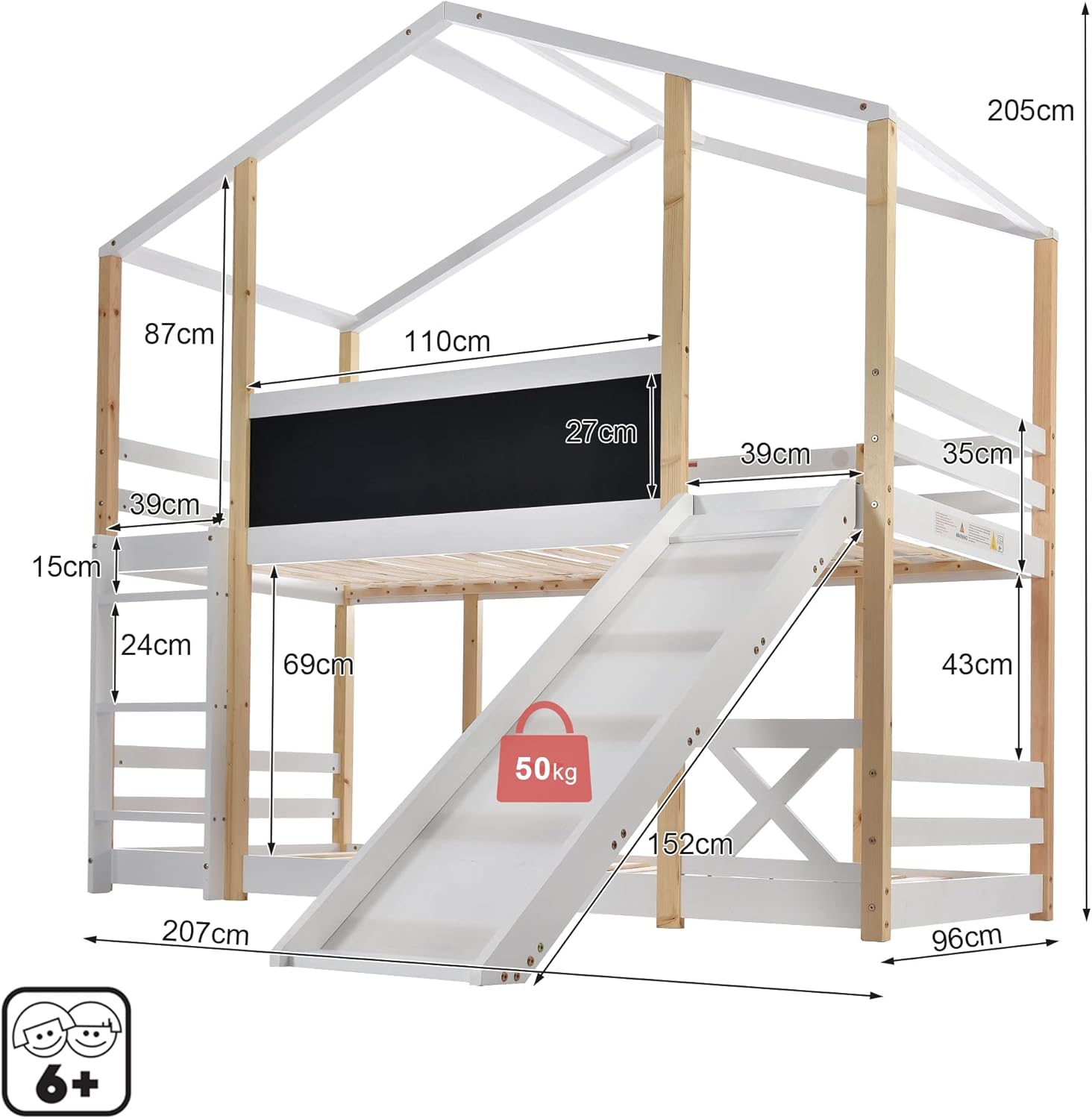 Dolamaní Łóżko domowe 90 x 200 cm ze schodami, łóżko piętrowe 90 x 200 cm, łóżko piętrowe z szufladą i zabezpieczeniem przed wypadnięciem, łóżko pojedyncze dla dzieci, 2 stelaże z listew, kolor