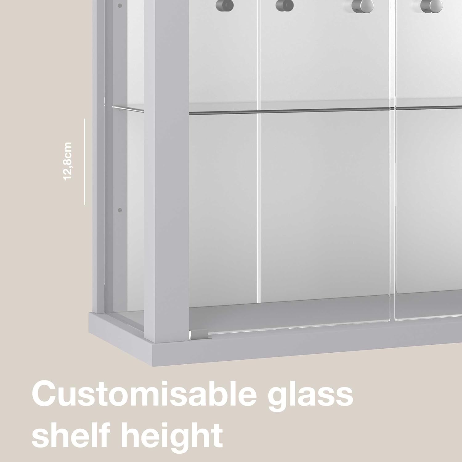 K-Möbel witryna ścienna (80x60x25cm) – Wyprodukowana w Niemczech – Wisząca witryna szklana z 2 regulowanymi półkami z ESG, lustrem i oświetleniem LED w kolorze czarnym Szafka z przeszklonymi drzwiami