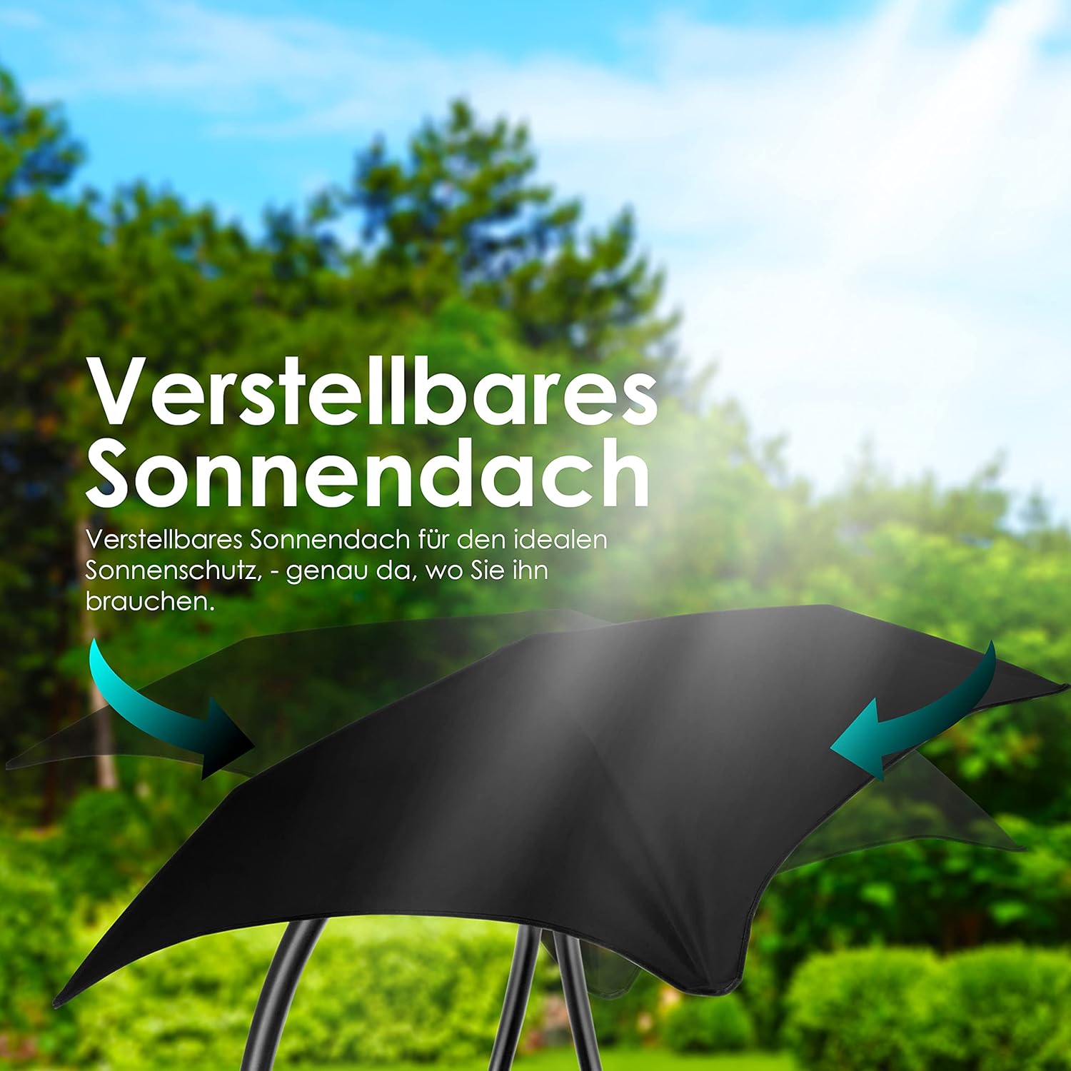 KESSER® Leżak wiszący z parasolem przeciwsłonecznym, wys. 200, dł. 194, szer. 100 cm, leżak relaksacyjny, hamak, obciążenie do 120 kg, leżanka bujana, poduszka na kark, w zestawie torba, Beżowy