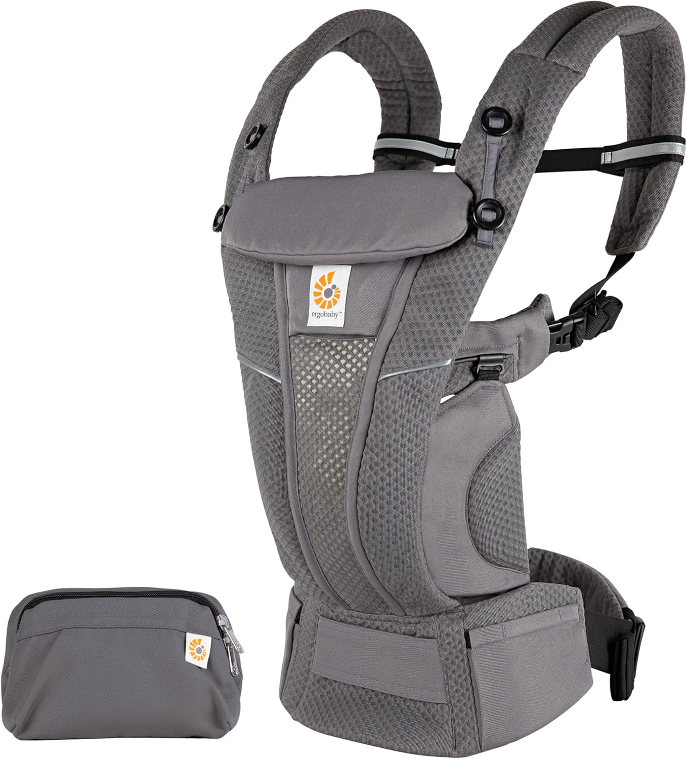 Ergobaby Omni Breeze Nosidełko dla noworodków od urodzenia do 20 kg, 4 pozycje SoftFlex Mesh Ergonomiczne nosidełko dla niemowląt Nosidełko do noszenia na plecach, Graphite Grey