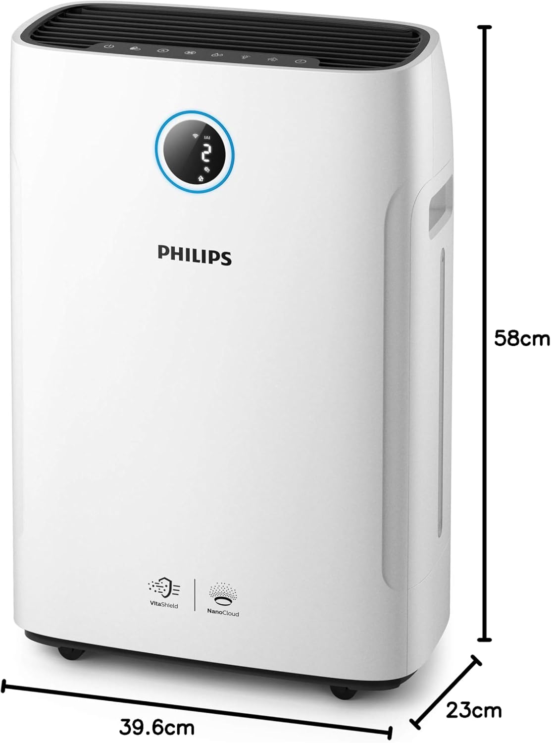 Philips, Oczyszczacz i nawilżacz powietrza 2 w 1 z serii 3400, HEPA NanoProtect + filtr z aktywnym węglem, higieniczne nawilżanie 650 ml/h, CADR 300 m³/h dla 78 m² (AC3421/13)