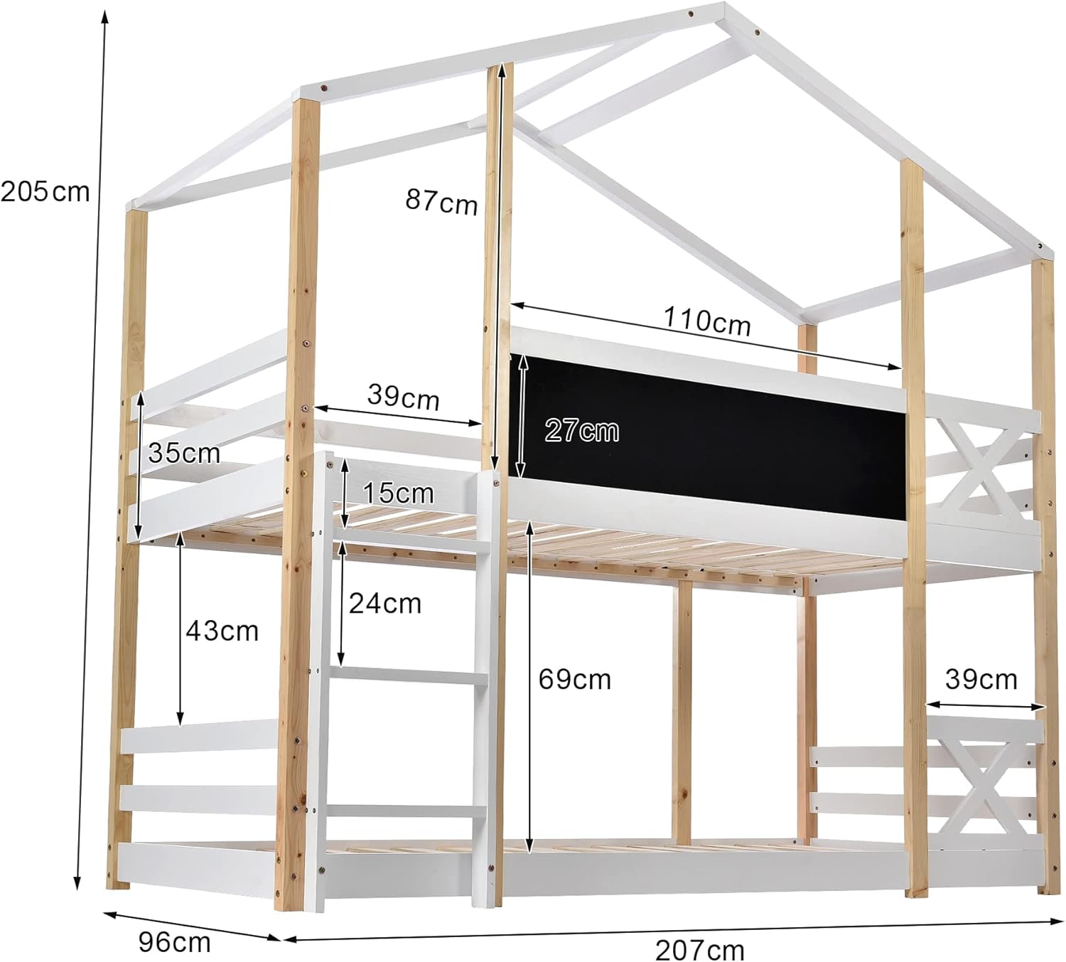 Dolamaní Łóżko domowe 90 x 200 cm ze schodami, łóżko piętrowe 90 x 200 cm, łóżko piętrowe z szufladą i zabezpieczeniem przed wypadnięciem, łóżko pojedyncze dla dzieci, 2 stelaże z listew, kolor