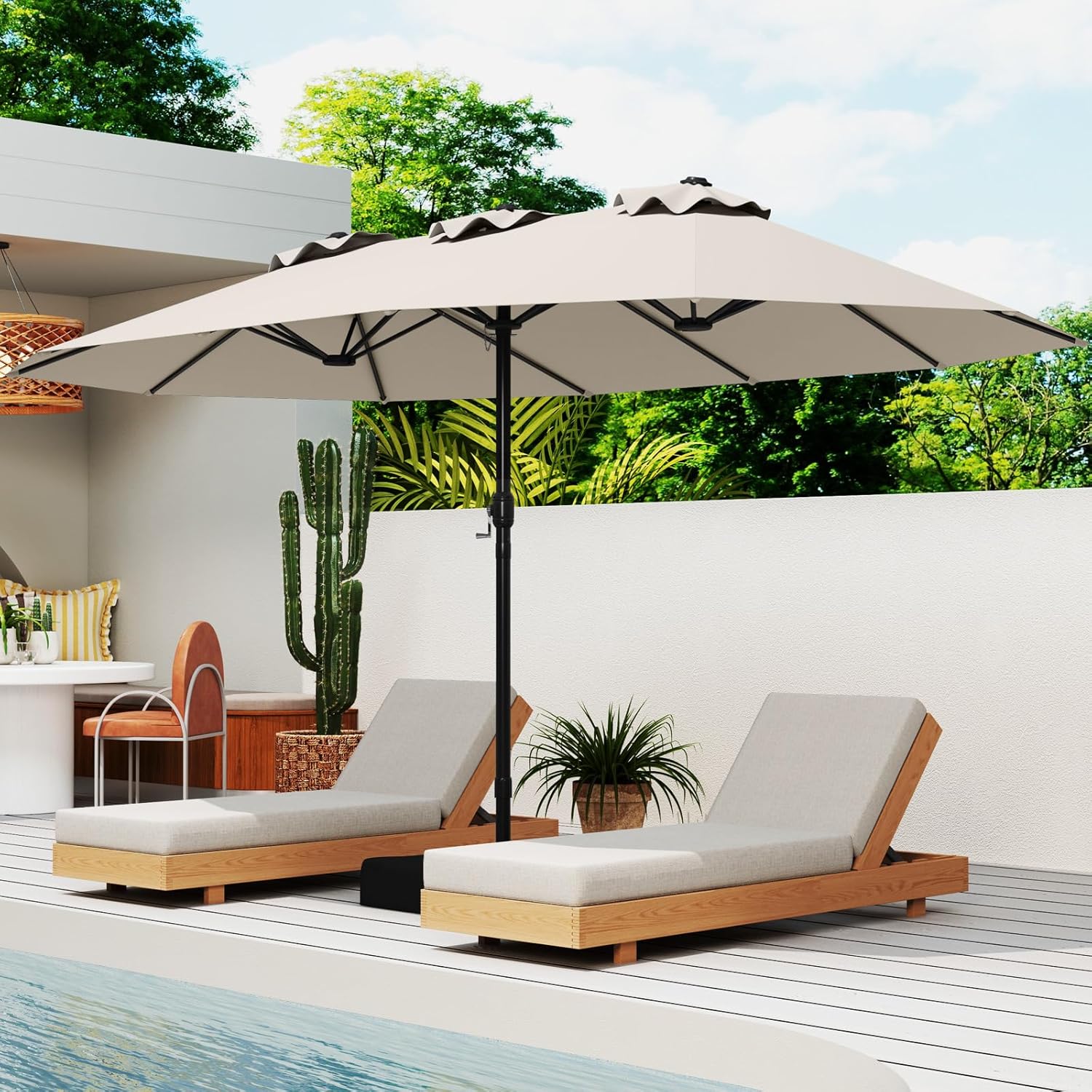 COSTWAY Parasol przeciwsłoneczny, prostokątny, 300 x 300 cm, duży parasol przeciwsłoneczny z korbą, parasol ogrodowy, odchylany o 360°, parasol tarasowy, do ogrodu, na taras, balkon (czarny)