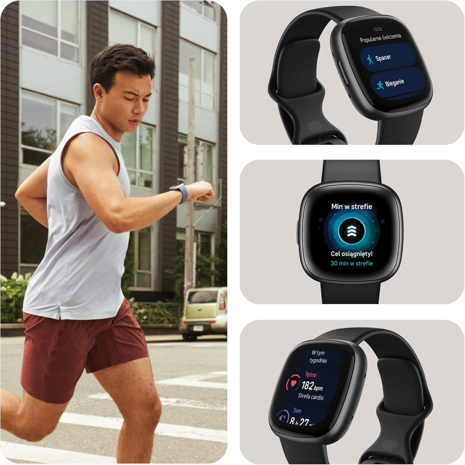 Fitbit Versa 4: Smartwatch aktywnosci fitness z wbudowanym systemem GPS, oraz z żywotnością baterii aż do 6 dni. Kompantybilny z systemem iOS & Android