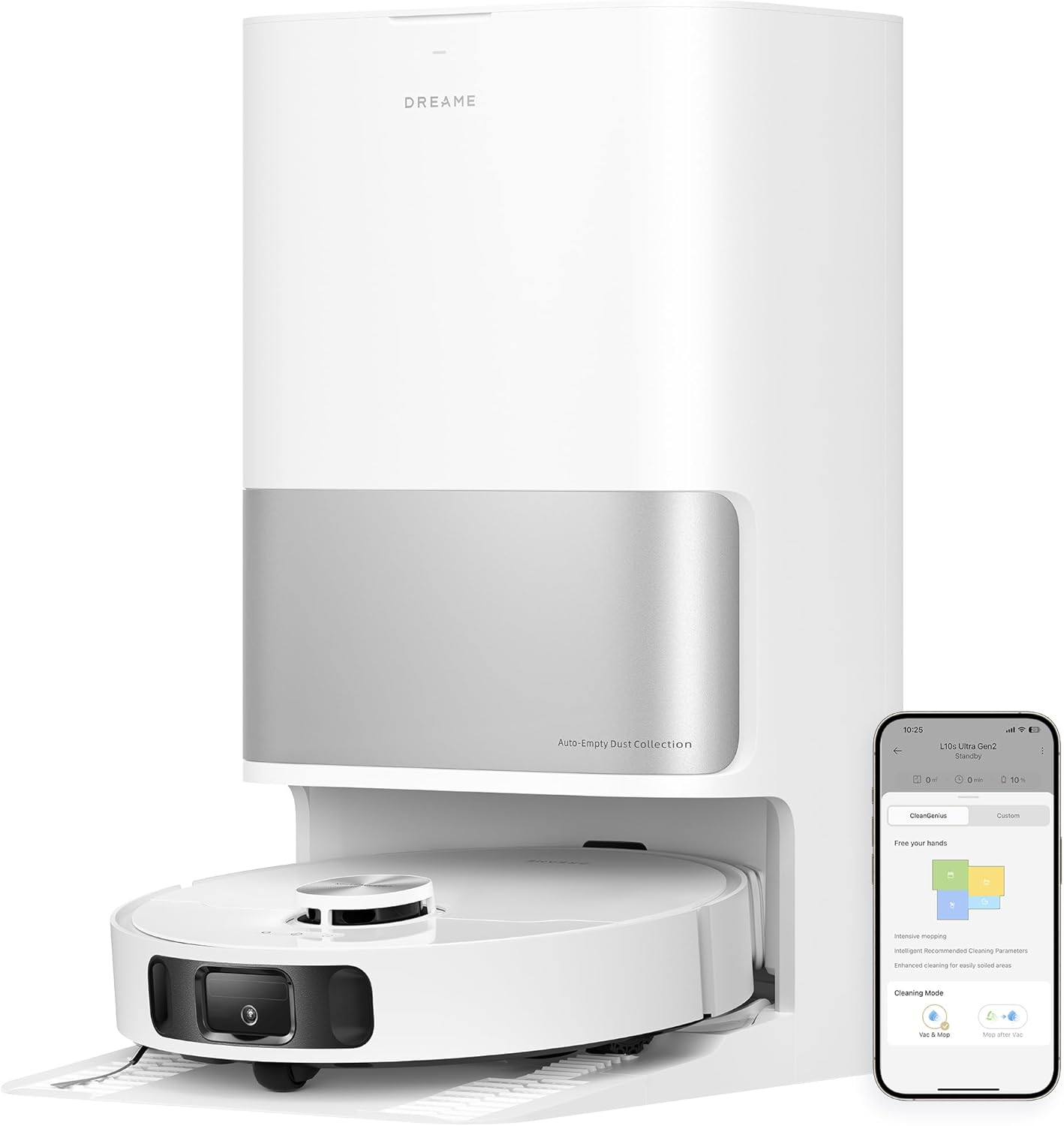 Dreame L10s Ultra Gen 2 robot odkurzaj?cy i mop z technologi? RoboSwing MopExtend, moc ssania Vormax, 10 000 Pa, tryb przyjazny dla zwierz?t, w pe?ni automatyczna stacja bazowa, 32 ustawienia poziomu