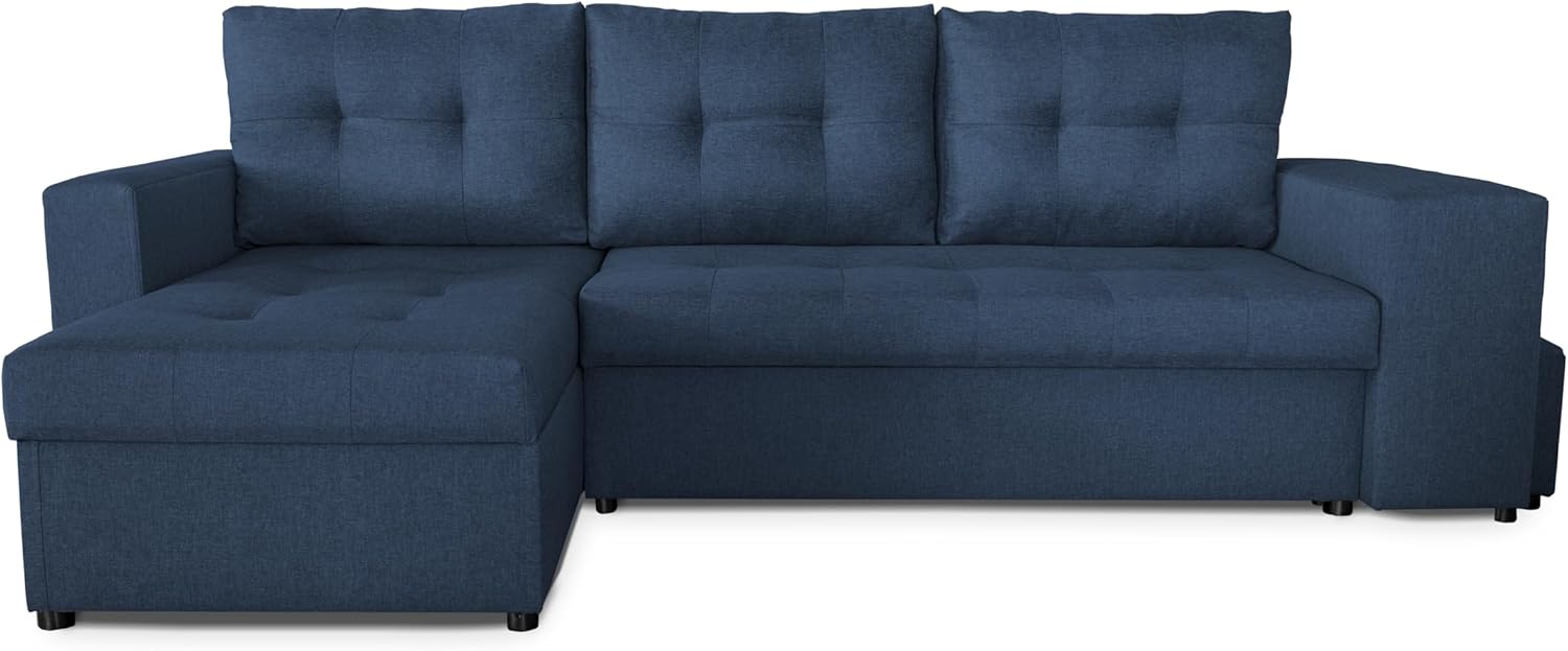 NAWSTOL - Sofa narożna Leon z funkcją spania i skrzynią na pościel – nowoczesna sofa do salonu – możliwość montażu z lewej lub prawej strony (szara + biała sztuczna skóra)